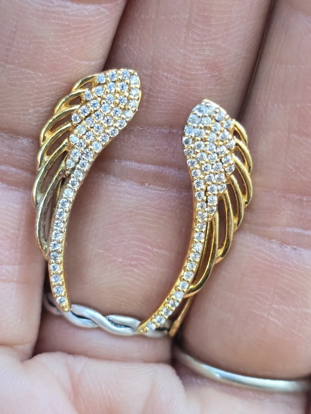 925 sterling silver gold overlay pave CZ wing earrings Elegant and amazing!!